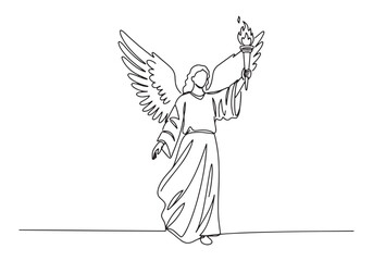 Monochrome Vector Illustration, A Winged Angel with a Torch in C