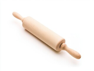 Wooden rolling pin for baking isolated on white background
