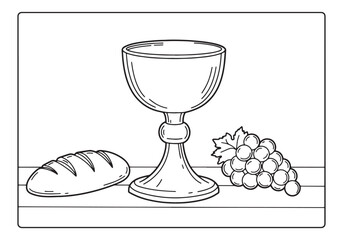 Chalice bread and grapes for Eucharist coloring page illustratio