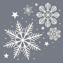 Elegant Winter Snowflake Pattern White Snowflakes on Light Gray Background