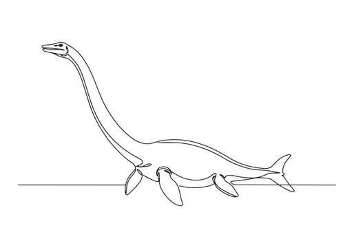 Elegant elasmosaurus illustration in continuous line art style d