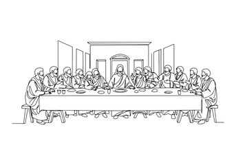 The Last Supper continuous line drawing, depicting the iconic bi