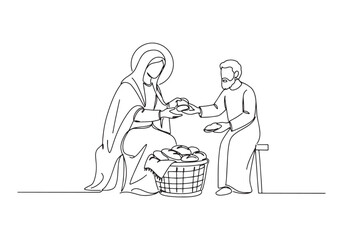 Obraz premium Continuous Line Drawing Illustrating the Presentation of Virgin