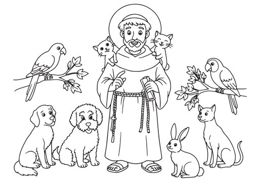 Delightful feast of st francis with charming animals illustratio