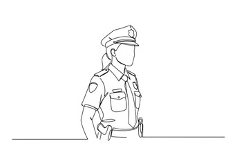 Female Police Officer in Continuous Line Drawing, Law Enforcemen