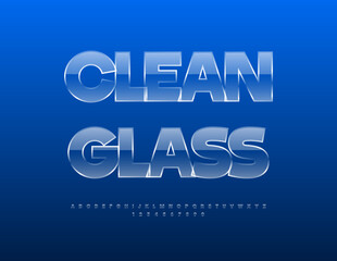 Vector Clean Glass Font. Glossy Transparent Alphabet Letters and Numbers set.