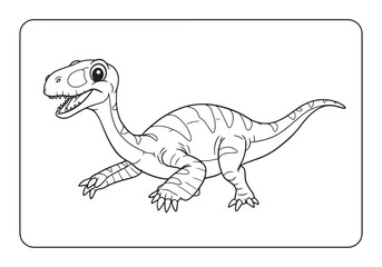 Illustration of a Cute Dinosaur in a Coloring Book Style Black a