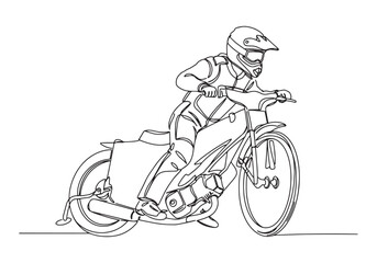 Dynamic male speedway racer depicted in continuous line drawing