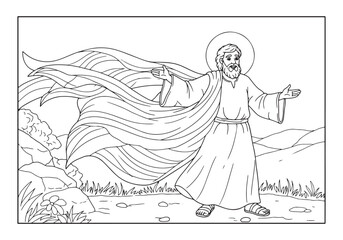 Obraz premium Moses parting the red sea illustration for coloring book pages