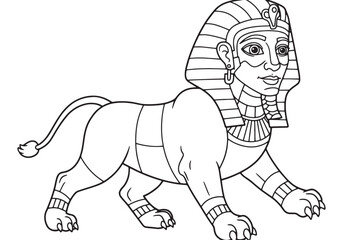 Fototapeta premium Detailed Sphinx Drawing for Coloring Book, Black and White Outli