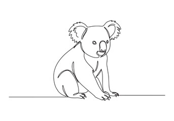 Koala Continuous Line Drawing, Minimalist Black and White Illust