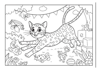 Naklejka premium Enchanting Chausie's playful escapade in a whimsical coloring bo