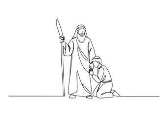 Fototapeta premium A minimalist continuous line drawing of the sacrifice of isaac i