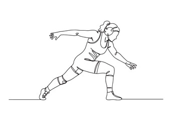 Fototapeta premium Continuous Line Drawing of Female Wrestler in Action Stance Illu