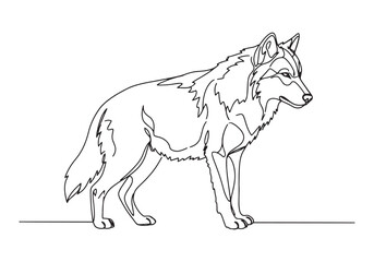 Obraz premium Majestic Wolf Portrait in Continuous Line Art Black and White St