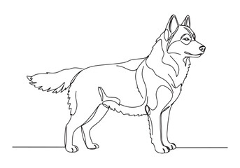 Elegant Siberian Husky Portrait Created with Continuous Line Dra