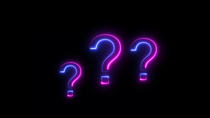 Glowing Neon question mark icon blue color illustration, On black background.