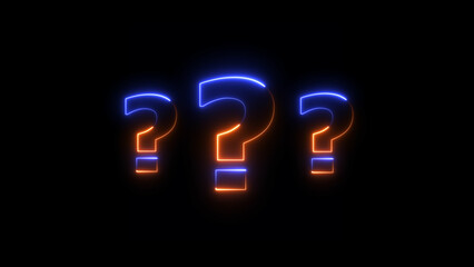 Glowing Neon question mark icon blue color illustration, On black background.