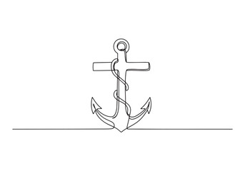 Elegant single line drawing of a minimalist anchor symbol in bla