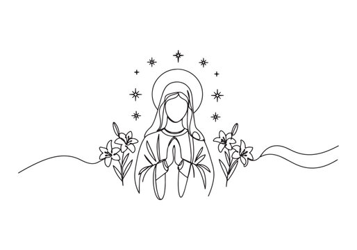 Feast of the Immaculate Conception, Continuous Line Drawing Illu