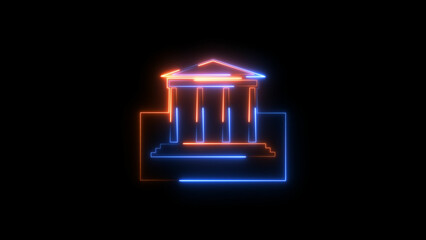 neon bank icon concept background illustration. Neon business bank house sign.