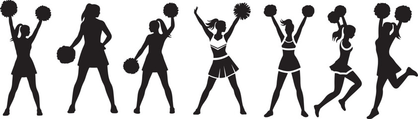 Black and White Cheerleader Silhouette with Pom-Poms