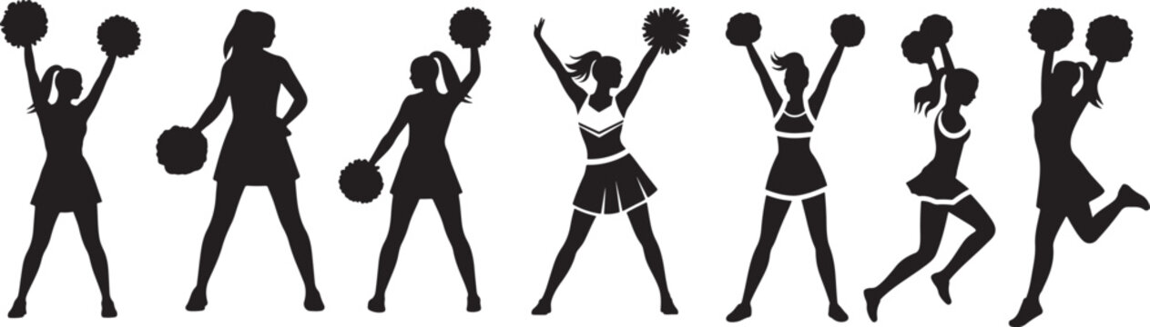 Black and White Cheerleader Silhouette with Pom-Poms