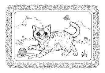 Adorable Selkirk Rex Kitten Coloring Page with Playful Butterfly