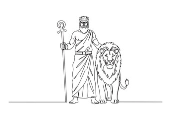 Obraz premium Gilgamesh epic hero in continuous one-line drawing monochrome de