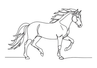 Elegant equine continuous line drawing of a majestic water horse
