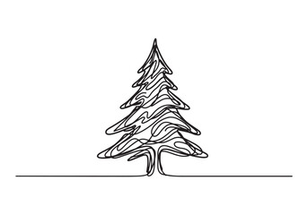 Minimalist christmas tree illustration in continuous line drawin
