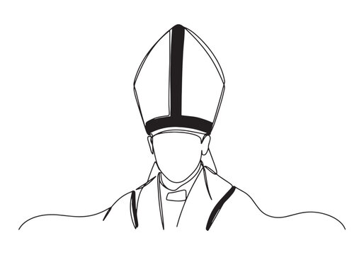 Elegant minimalist one-line drawing of a bishop wearing a mitre