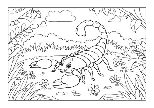 Adorable scorpion in a garden scene, perfect for children's colo