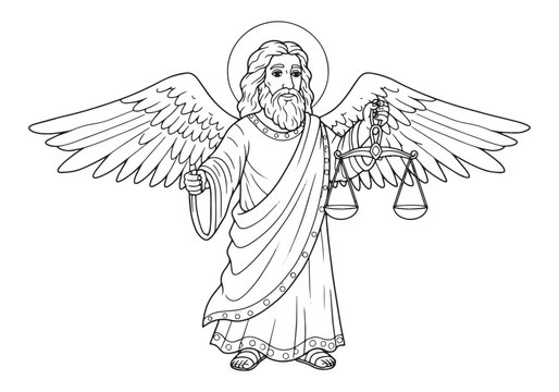 Raguel angel coloring page holding scales for children's activit