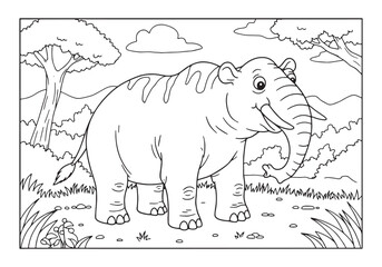 Obraz premium Indricotherium Coloring Page for Kids, A Detailed Black and Whit