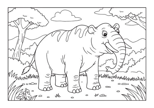 Indricotherium Coloring Page for Kids, A Detailed Black and Whit