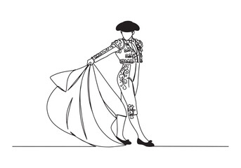 Fototapeta premium Female Matador in a Continuous Line Drawing Black and White Illu