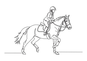 Fototapeta premium Elegant equestrian artwork featuring a female rider in continuou