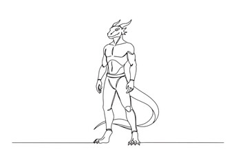Dragonborn Line Art, A Striking Continuous Line Drawing of Male