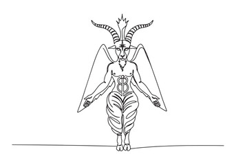Baphomet illustration created with a continuous single line draw