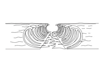 Continuous Line Art Illustration of the Red Sea Parting Scene