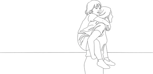 Obraz premium Tender Piggyback Ride A Vector Illustration of Sisterly Love