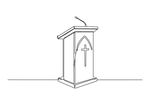 Elegant ambo lectern illustration in continuous line drawing sty