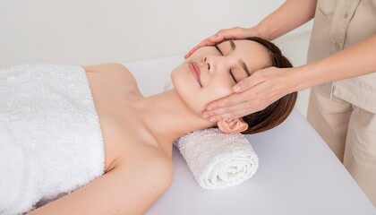 フェスエステをする30代の日本人女性