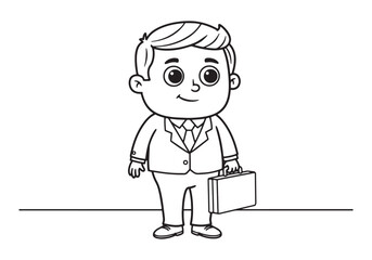 A Cartoon Businessman in a Suit with a Briefcase Black and White