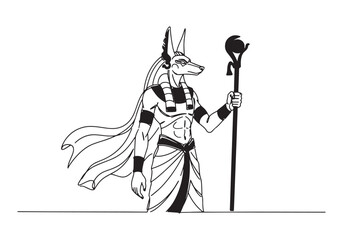 Elegant continuous line drawing of Anubis Egyptian god illustrat