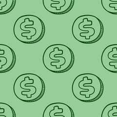 Dollar Doodle seamless pattern background. US dollar pattern background. Seamless pattern of the symbols of dollar currency background. Dollar sign pattern background. 