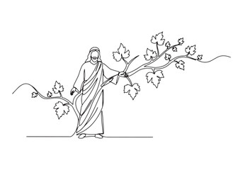 Obraz premium Continuous line drawing of Jesus Christ with a vine illustration