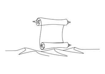 Obraz premium Minimalist continuous line drawing of a scroll over desert dunes