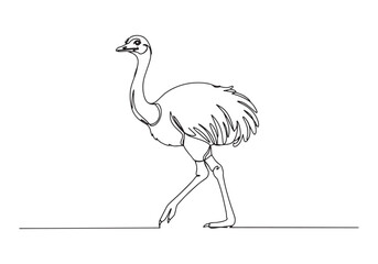 Naklejka premium Elegant Rhea Bird Continuous Line Art Black and White Illustrati